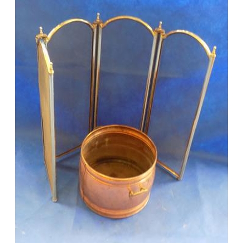 578 - Copper coal bucket & brass fireguard (suit a cottage)