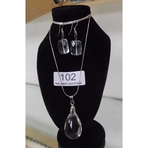 102 - Silver & clear stone necklace & earrings