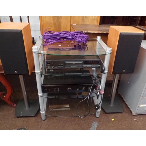 516 - Technics & Rotel sound system with stand & speakers in W/O