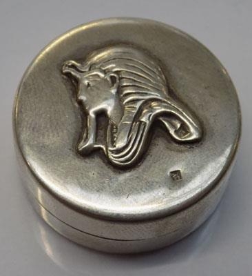 Sold at Auction: An Egyptian white metal pill box with hieroglyphic…