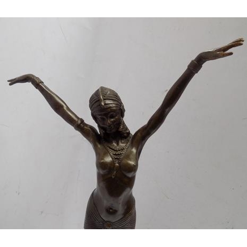 68 - Art Deco bronze lady on marble base with foundry marks & DH Chiporus