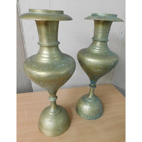 13a - 2x Large brass vases with pattern detail