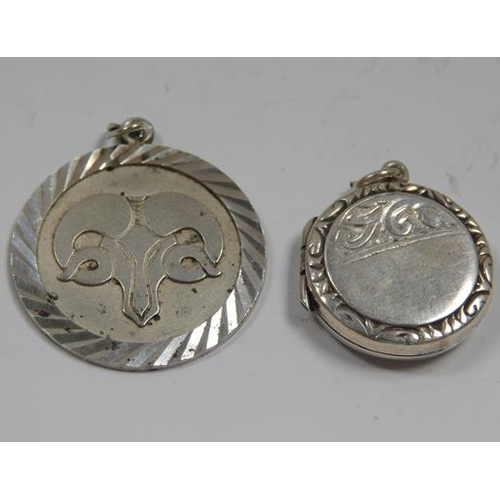 213 - Vintage sterling silver locket & Aries ram pendant