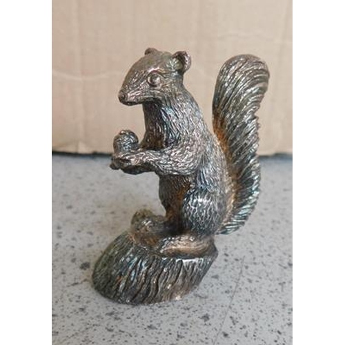 221 - Peltro Italy retro silver on pewter squirrel with his nuts paperweight