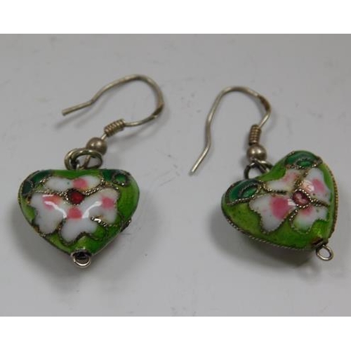 224 - Unusual vintage silver enamel earrings