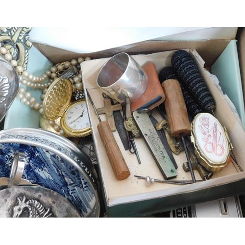 47 - Collection of antique & vintage items inc hallmarked silver, hat pins, knives, watches + 1950's albu... 