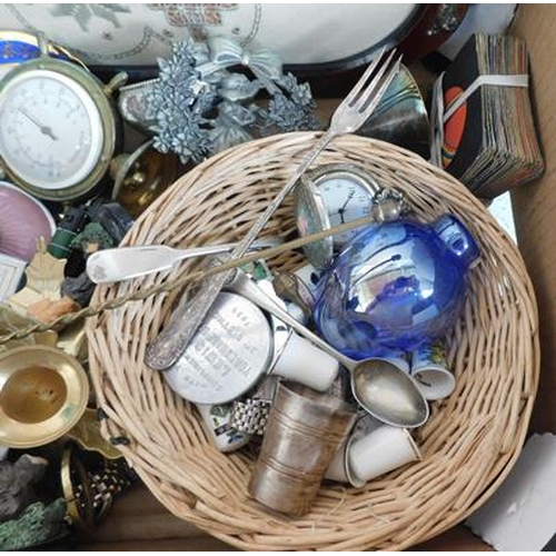 5 - Collection of vintage & antique items, pewter ware, card case, pocket watches, china thimbles etc