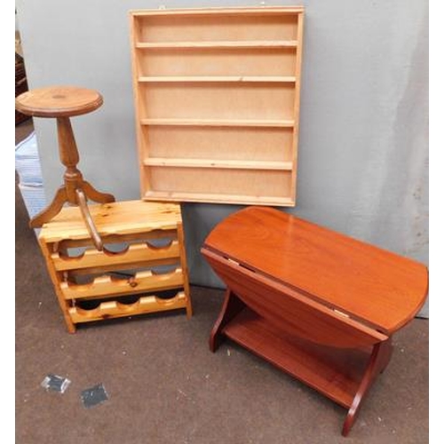 553a - Selection of wooden tables, rack, shelves etc