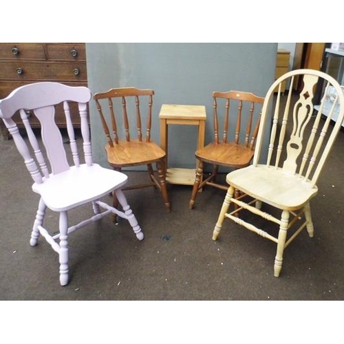 556 - Selection of pine chairs etc