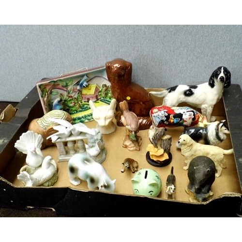 112 - Box of misc ceramics-mainly animal figures