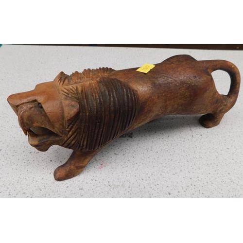 64 - Hand carved wooden vintage lion figure