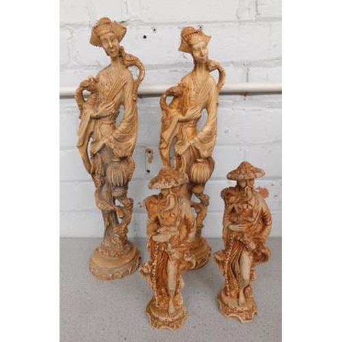 90 - 4 x Asian figurines - 2 x approx. 19
