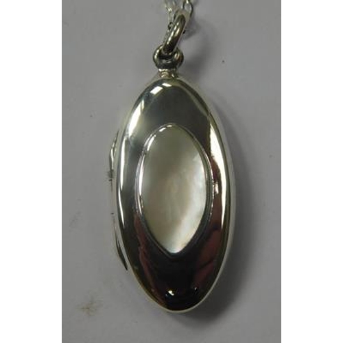 210 - Silver & pearl locket on silver chain