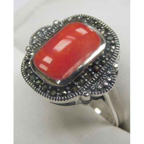 231 - Silver coral & marcasite ring
