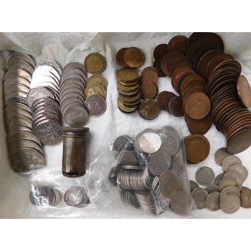 22 - Box of English coins + sixpence holder