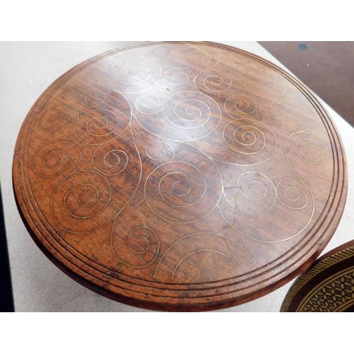43 - Detailed inlaid plate (approx. 11 inch diameter) & inlaid top foot stool (diameter approx. 12 inches... 