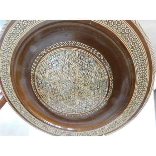 43 - Detailed inlaid plate (approx. 11 inch diameter) & inlaid top foot stool (diameter approx. 12 inches... 