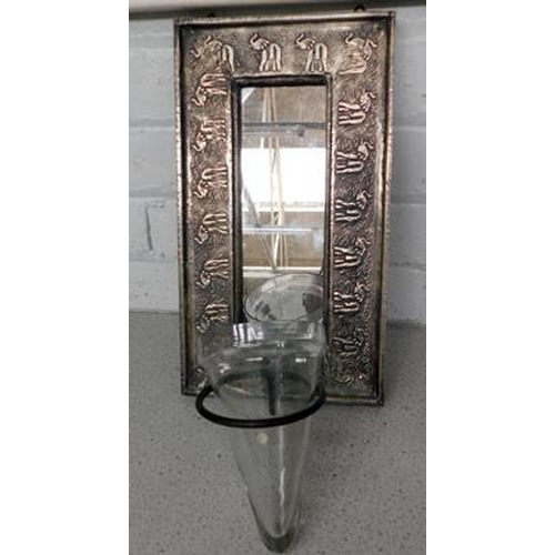 54 - White metal mounted elephant mirror with glass holder