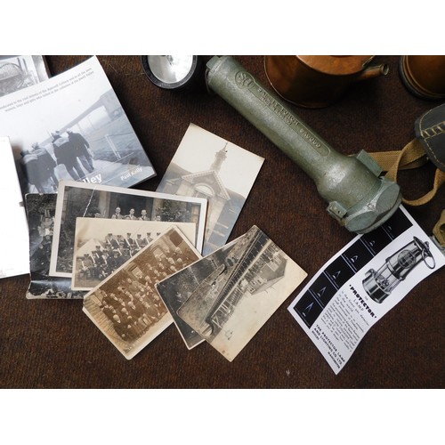 50 - Large collection of vintage mining items incl torch, helmet, copper items, photos etc.