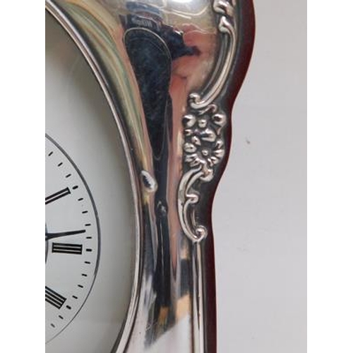 103 - R Carr silver teak mantle clock in working order