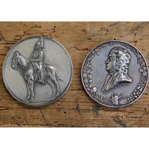 118 - Silver hallmarked Agricultural Society medallion + Fruit & Flower society medallion-The Man of Ross