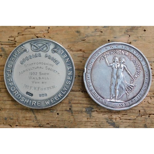 118 - Silver hallmarked Agricultural Society medallion + Fruit & Flower society medallion-The Man of Ross