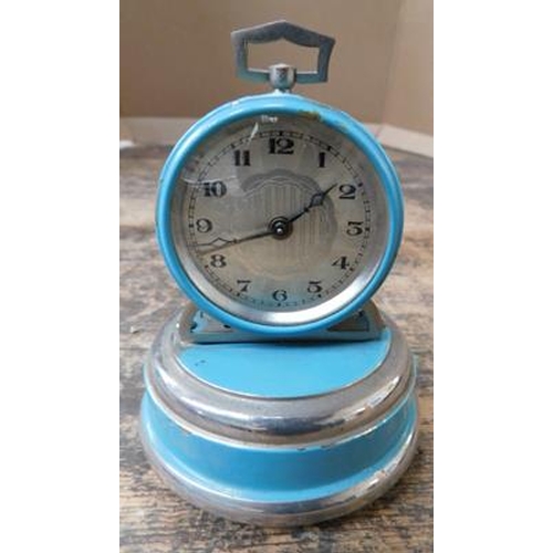 86 - Art Deco steel & enamel desk clock - approx. 3 1/2 inches
