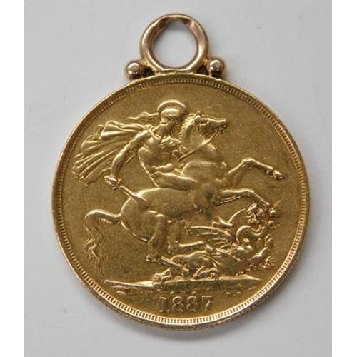 90 - 1887 double sovereign with mount (GUF)
