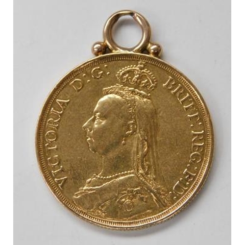 90 - 1887 double sovereign with mount (GUF)