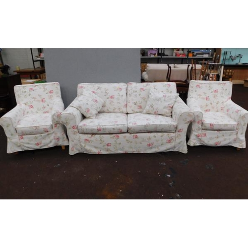 595 - Ikea settee & 2 armchairs with removable covers