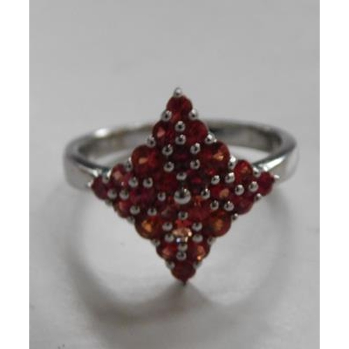 115 - Sterling silver dress ring-Pave set with orange sapphire size T 3/4