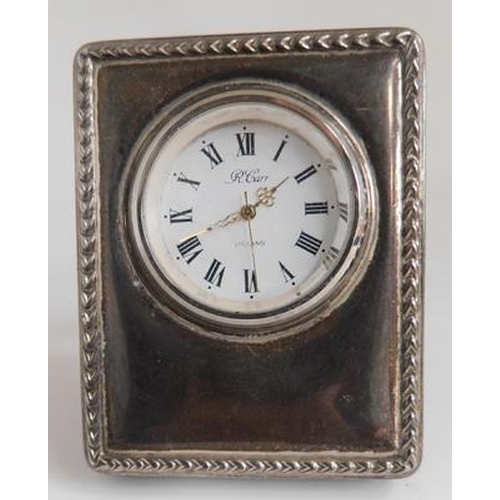 117 - Vintage R Carr solid silver cased desk clock, clearly hallmarked to side