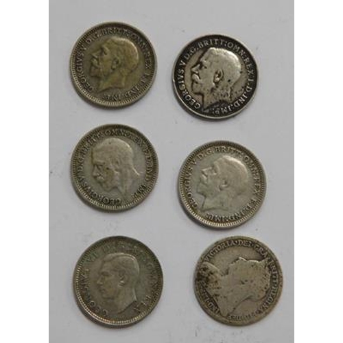 149 - 6x Silver 3ds, Victoria, George V, George VI