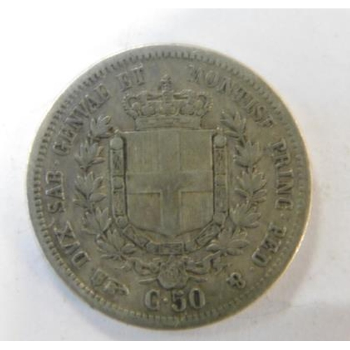 197a - 1852 Sardinia 50 cents NUF (rare)