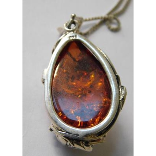 222 - 925 Silver & amber pendant on silver chain