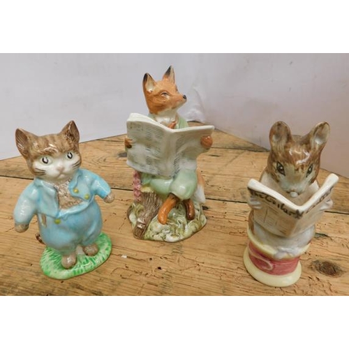 266 - Royal Albert Foxy reading & 2x Beswick Beatrix Potter figures Tom Kitten & Tailor of Gloucester-no d... 