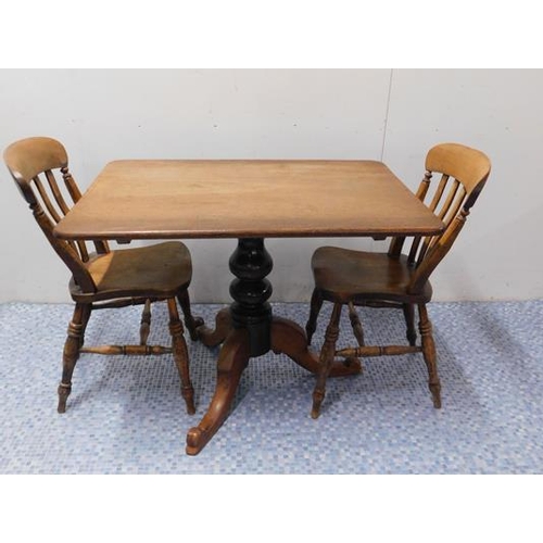 560 - J Dunnington oak hinged table + 2 chairs