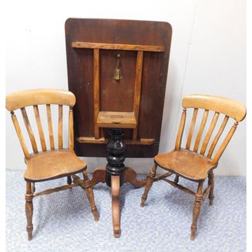 560 - J Dunnington oak hinged table + 2 chairs