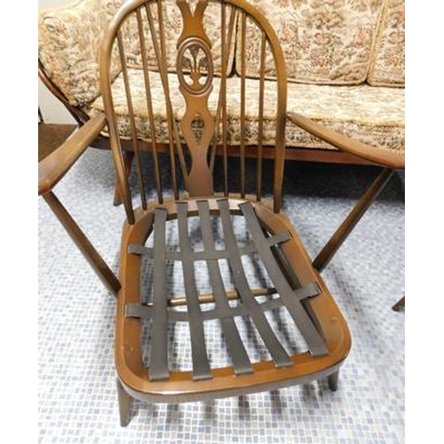 577 - Mid century Ercol cottage style settee + 2 armchairs