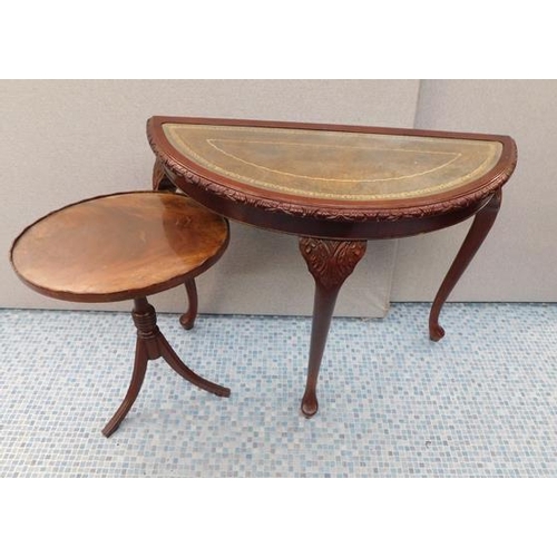 591 - Half moon hall table with small pedestal table