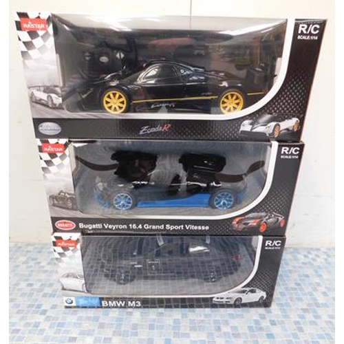 616 - 3x New/boxed Rastar RC 1:14 scale cars- Zonda R, Bugatti Veyron & BMW M3