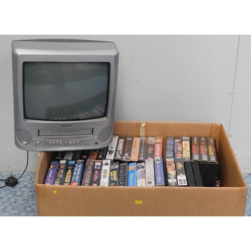 651 - Bush TV/video combi + box of videos