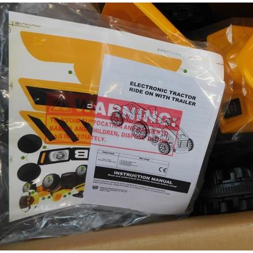 652 - New/boxed JCB electronic ride on tractor with trailer & electric rally motorbike-both require assemb... 