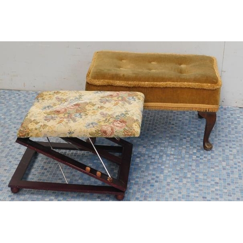 656 - Adjustable tapestry footstool + vintage footstool