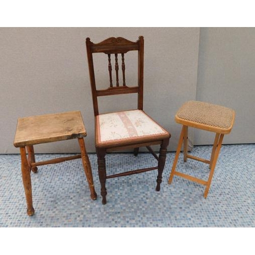 762 - Vintage chair & 2 retro stools