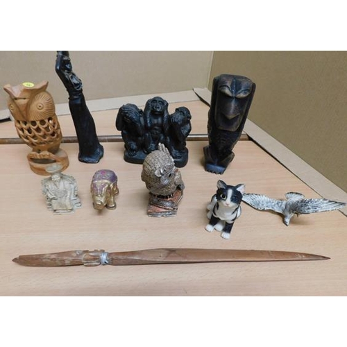 183 - Collection of figures inc wood, metal etc