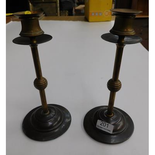 201 - Antique arts & crafts copper & brass candlesticks
