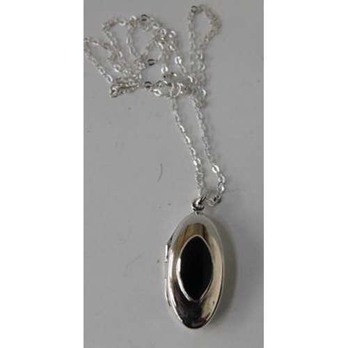 205 - Silver and jet locket on silver chain