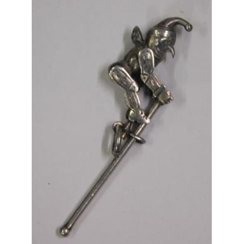 214 - Edwardian silver articulated Mr Punch on a pole