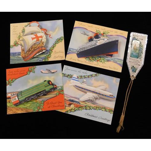 227 - 4x 1950's Transport cards on springs + cut aluminium bookmark